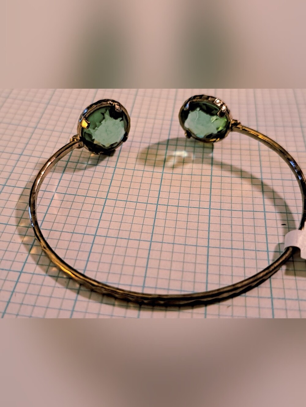 Faux Blue Topaz Cuff Bracelet - Elegant Hammered Gold-Tone Prong Setting - Picture 4 of 5